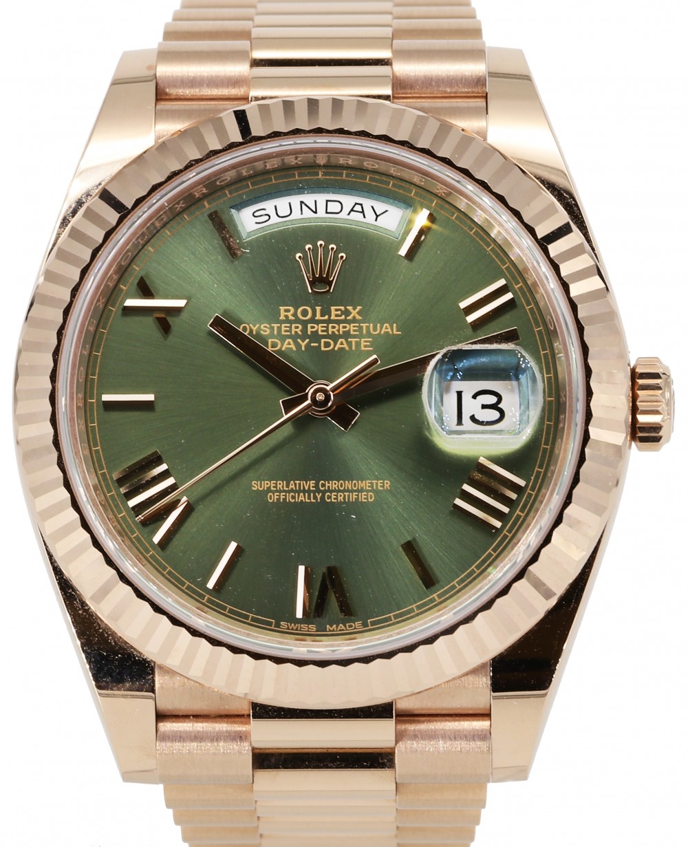 Rolex Day-Date 40 228235 Olive Green Roman Rose Gold President - USED