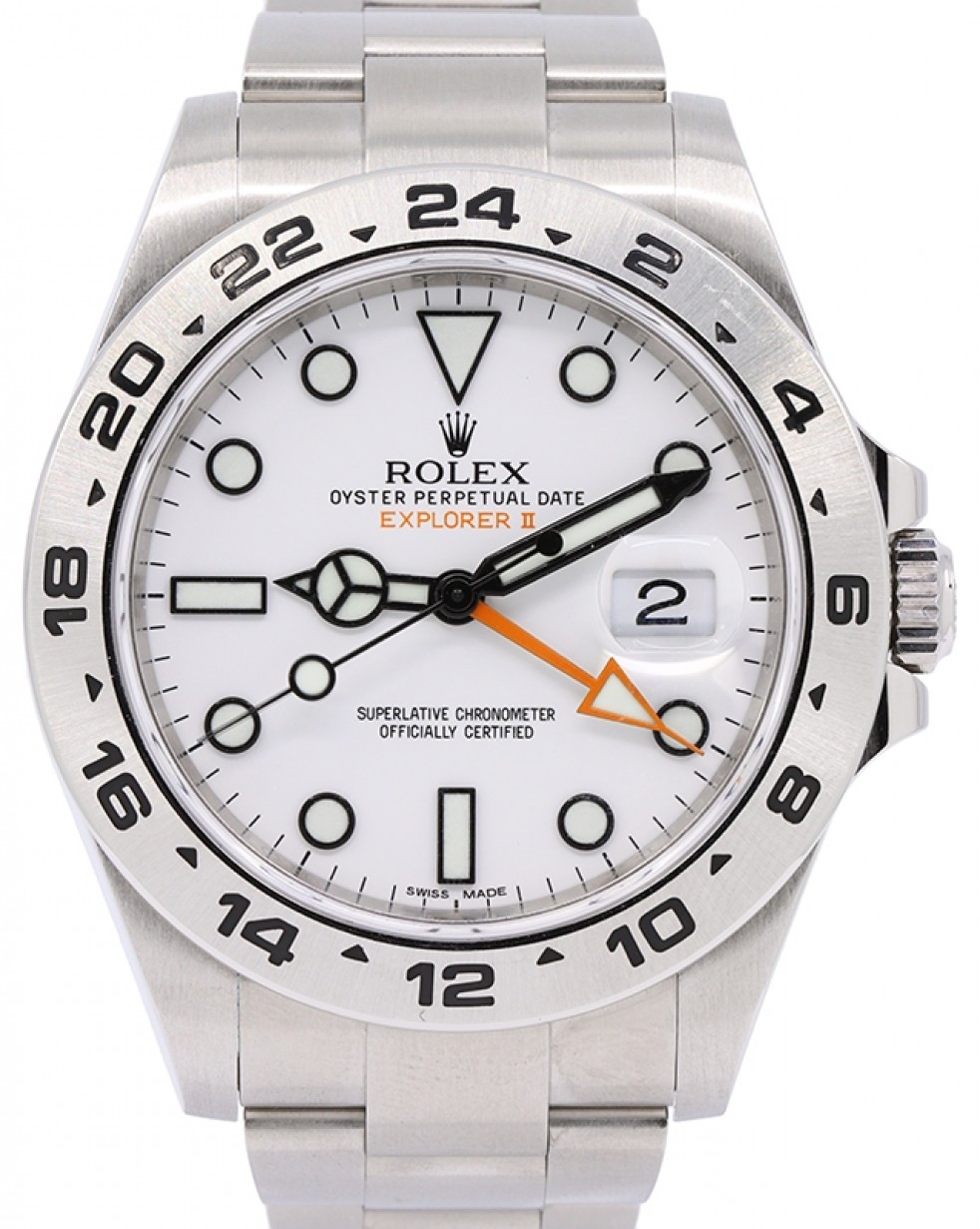 Rolex Explorer II 216570 Men's 42mm White GMT Stainless Steel Steve McQueen  Oyster BOX PAPERS