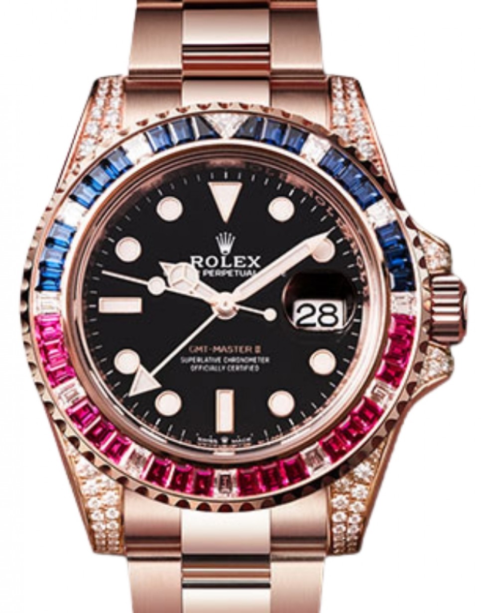 Rolex GMT-Master II Everose Rose Gold/Diamond 40mm Black Dial Sapphire Ruby  Bezel Oyster Bracelet 126755SARU - BRAND NEW