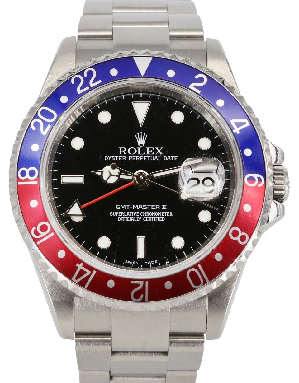 Rolex GMT-Master II 16710 Men's 40mm Pepsi Blue Red Stainless Steel Oyster Holes
