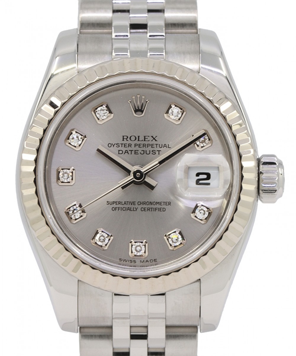 Rolex Lady-Datejust 26 179174 Silve Diamond Fluted White Gold Stainless  Steel Jubilee