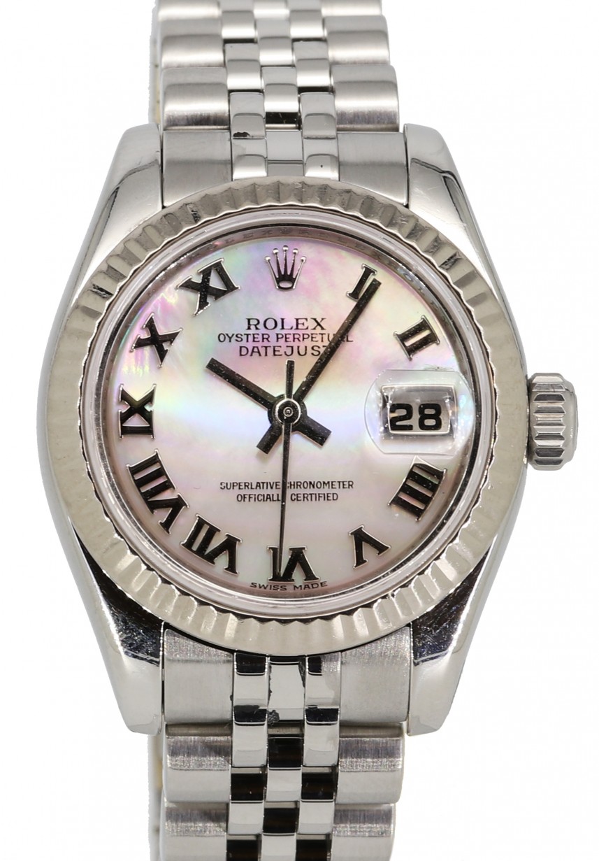 Rolex Lady-Datejust 26 179174-MOPRJ White Mother of Pearl Roman Fluted  White Gold Stainless Steel Jubilee - BRAND NEW
