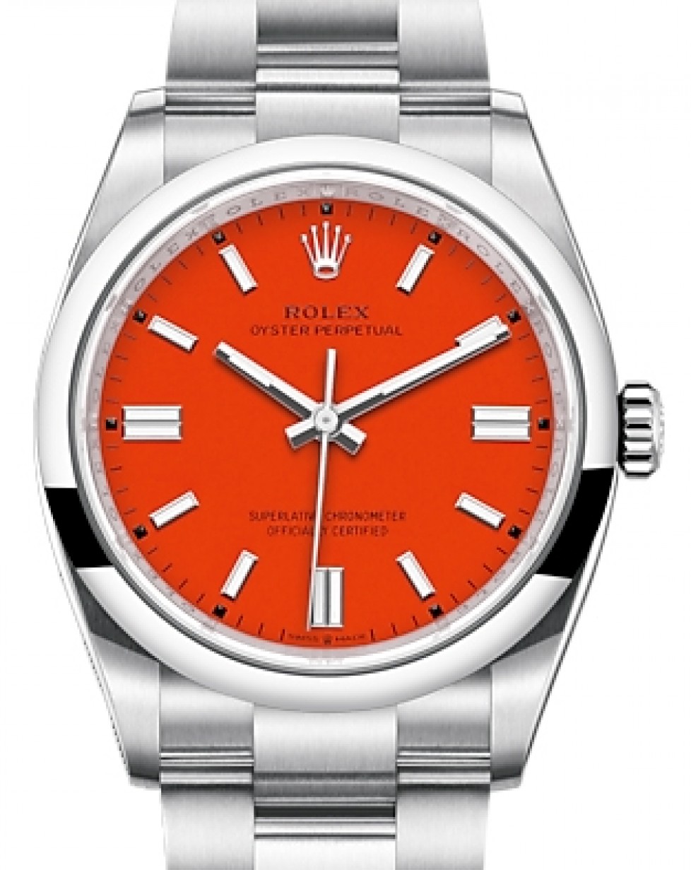 Rolex Oyster Perpetual 36 Stainless Steel Coral Red Index Dial & Smooth  Domed Bezel Oyster Bracelet 126000 - BRAND NEW