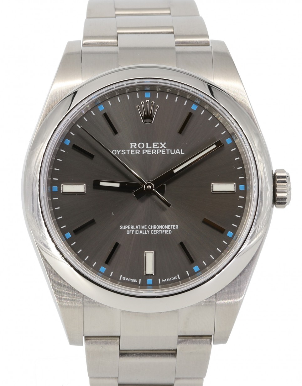 Rolex Oyster Perpetual 114300-RHOSO 39mm Dark Rhodium Index Domed Stainless  Steel PRE-OWNED