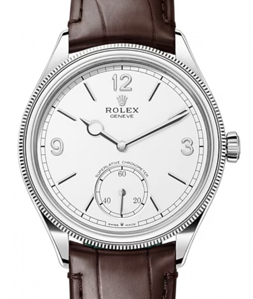 Rolex Perpetual White Gold White Dial Domed/Fluted Alligator Leather Strap 52509 - BRAND NEW