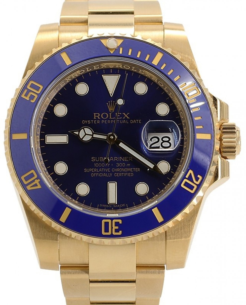 Rolex Submariner Date 18k Yellow Gold Blue Dial & Ceramic Bezel Oyster  Bracelet 116618LB - PRE-OWNED
