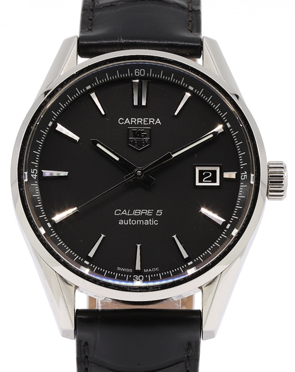 Tag Heuer Carrera Stainless Steel Black Index Dial & Black Leather Bracelet  WAR211A.FC6180 - PRE-OWNED