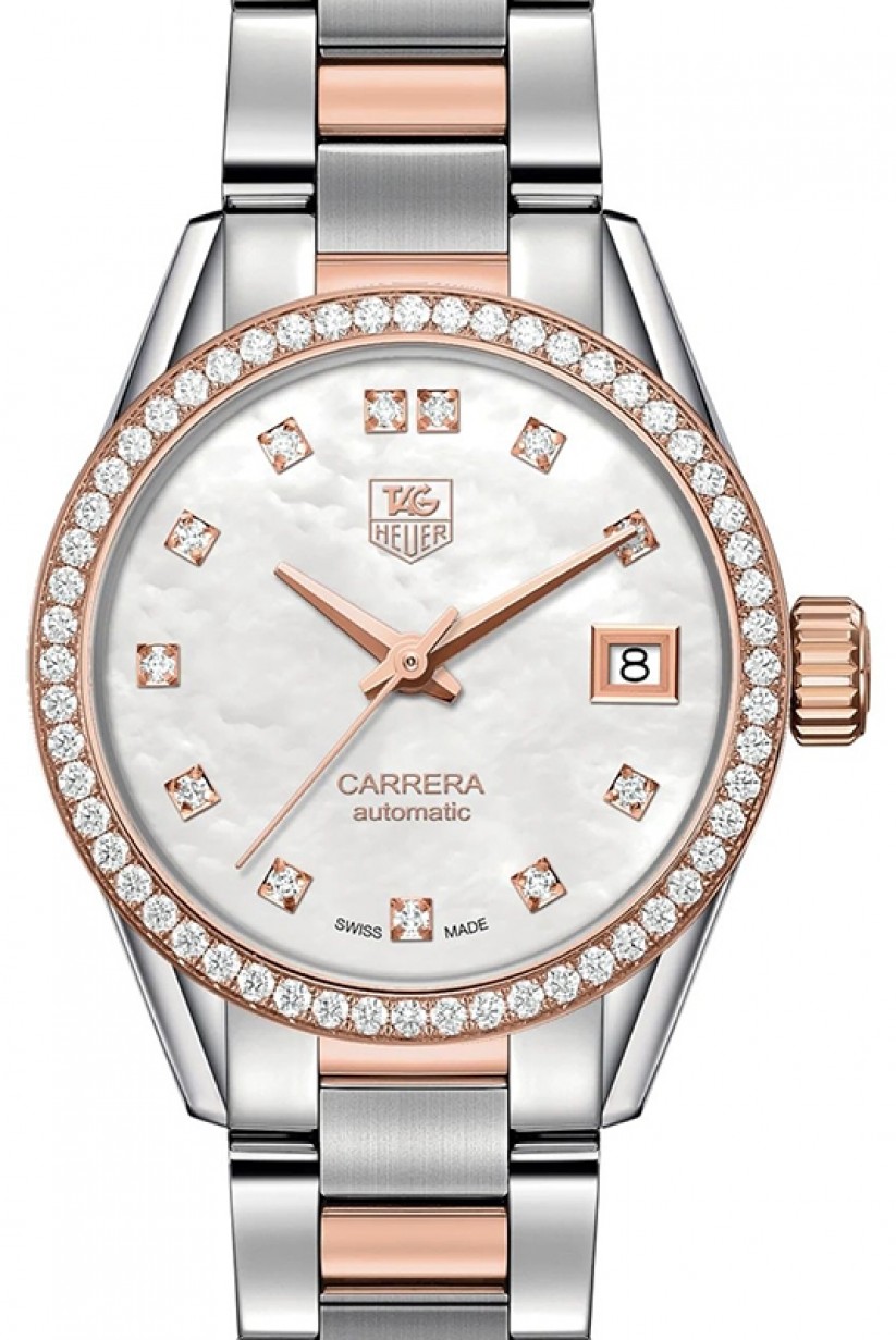 Tag Heuer Carrera Stainless Steel/Rose Gold White MOP Diamond Dial &  Stainless Steel Bracelet WAR2453.BD0777 - BRAND NEW