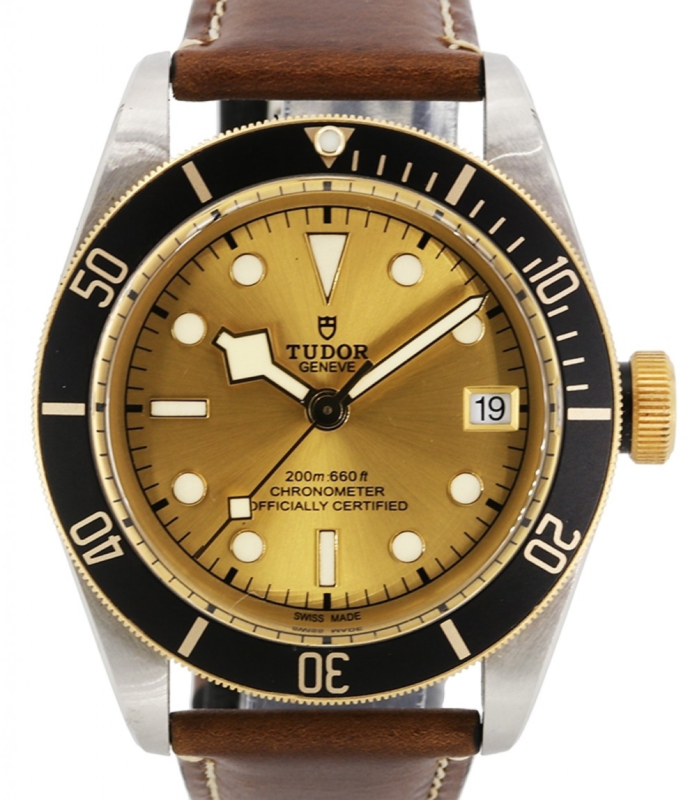 Tudor Heritage Black Bay Champagne Dial Black Bezel Two-Tone Yellow Gold &  Stainless Steel Leather Strap 41mm 79733N - PRE-OWNED