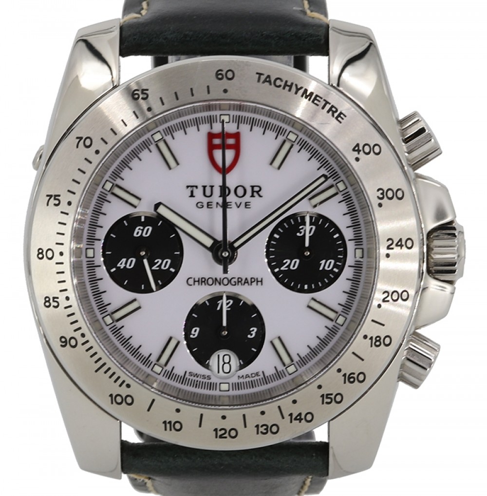 Tudor Sport Chronograph "Panda" White Index Black Subdials Stainless Steel  Bezel 40mm Leather Strap 20300 - PRE-OWNED