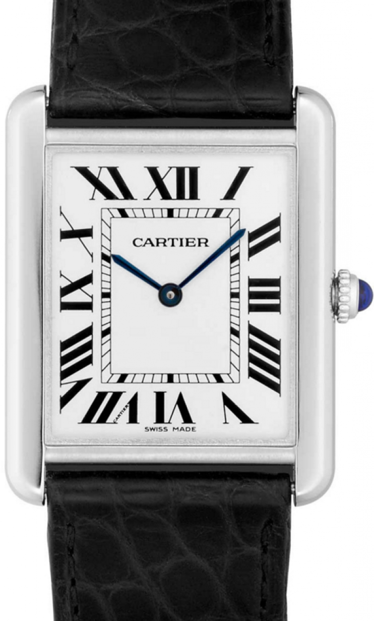 Cartier Tank Solo W5200003 Men's White Roman Stainless Steel Black Leather  BRAND NEW