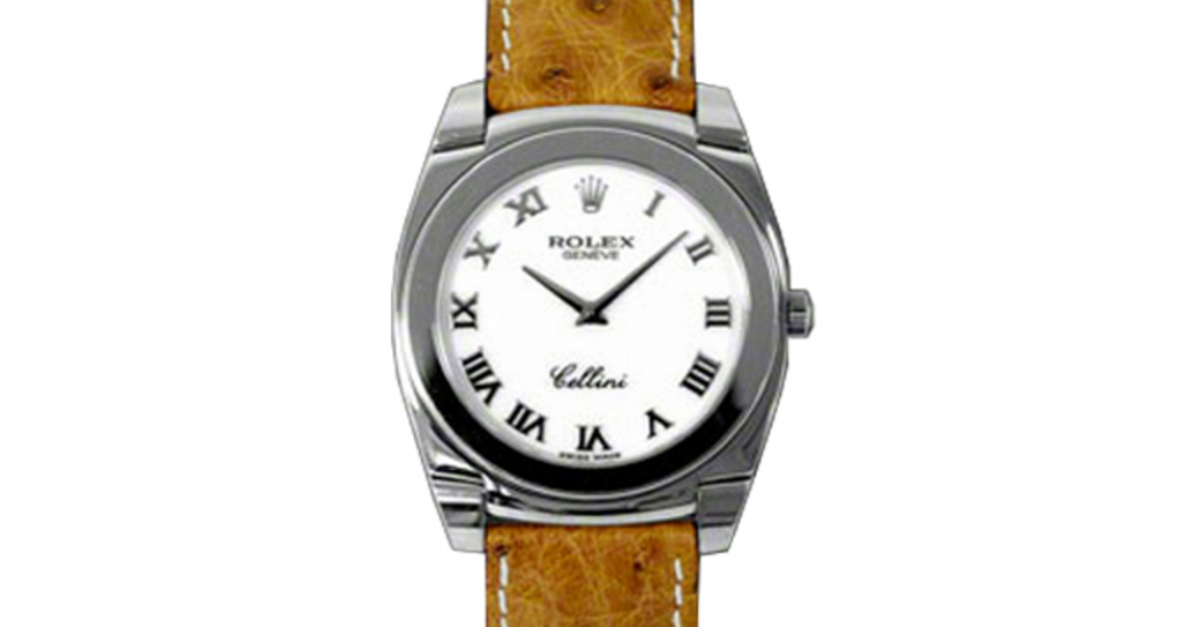 Rolex Cellini Cestello 5330-9 White Roman White Gold Brown Ostrich Leather  Quartz BRAND NEW