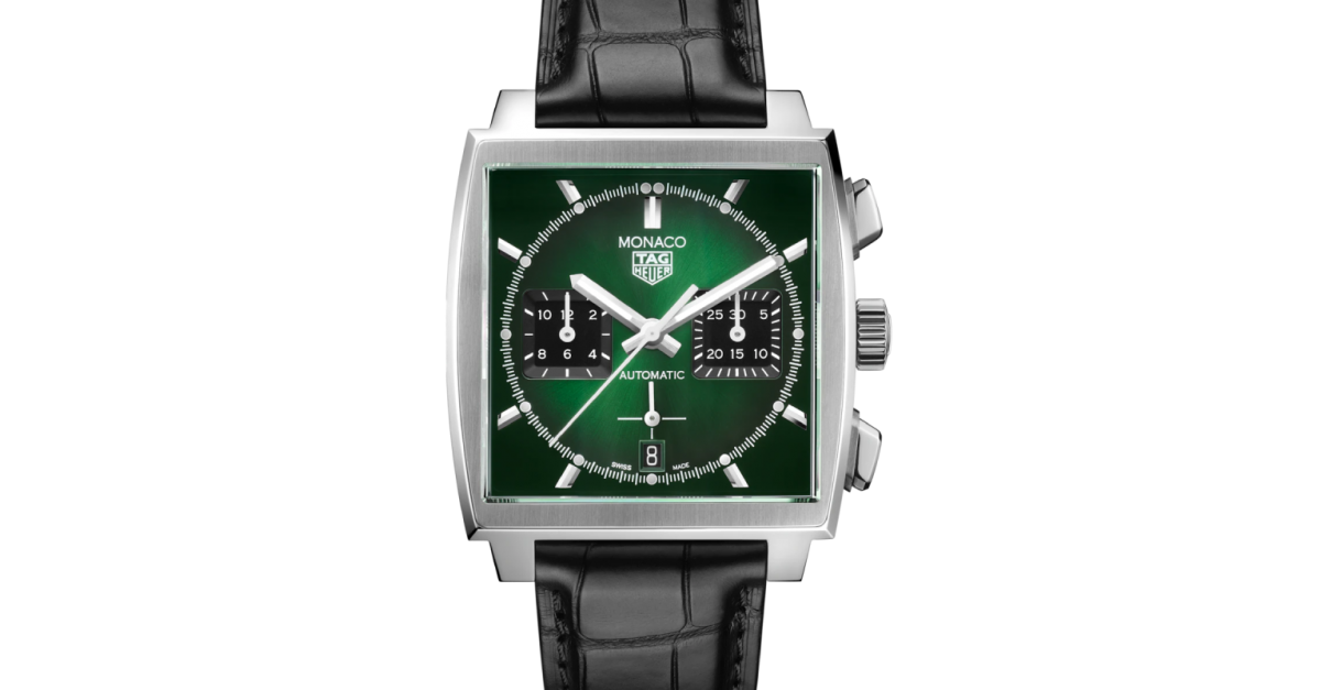 Tag Heuer Monaco Stainless Steel 39mm Green Index Dial & Leather Strap  CBL2116.FC6497 - BRAND NEW