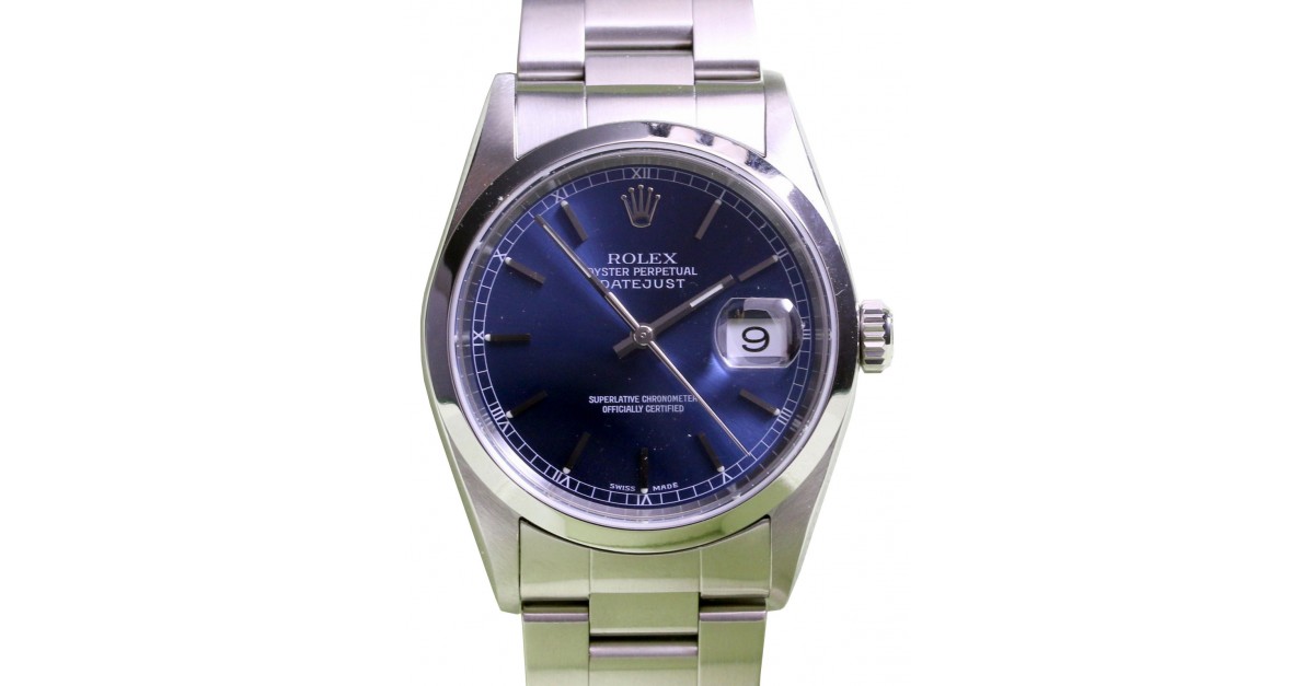 Rolex Datejust 16200 Men's 36mm Blue Index Stainless Steel Domed PRE-OWNED