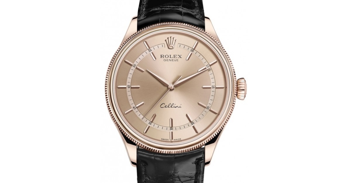 Rolex Cellini Time Rose Gold Pink Index Dial Domed & Fluted Double Bezel  Black Leather Bracelet 50505 - BRAND NEW
