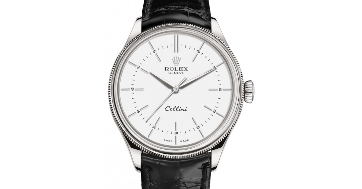 Rolex Cellini Time White Gold White Index Dial Domed & Fluted Double Bezel  Black Leather Bracelet 50509 - BRAND NEW