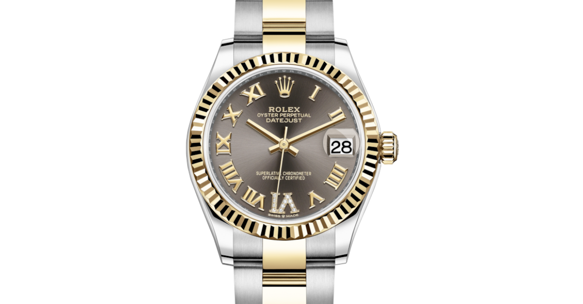 Rolex Lady-Datejust 31 Yellow Gold/Steel Dark Grey Roman Diamond VI Dial &  Fluted Bezel Oyster Bracelet 278273 - BRAND NEW