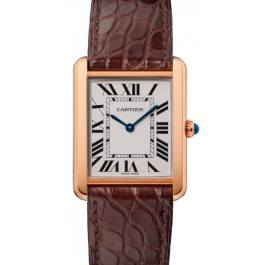 Cartier Tank Solo Rose Gold Large Silver Dial Leather Bracelet W5200025 -  BRAND NEW