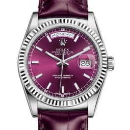 Rolex Day-Date 36 White Gold Cherry Index Dial & Fluted Bezel Bordeaux  Leather Strap 118139 - BRAND NEW