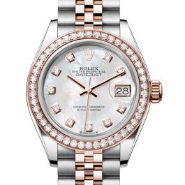 Rolex Lady-Datejust 28 279381RBR White Mother of Pearl Diamond Bezel Rose  Gold Stainless Steel Jubilee - BRAND NEW