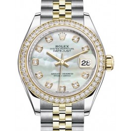 Rolex Lady Datejust 28 Yellow Gold/Steel White Mother of Pearl Diamond Dial  & Diamond Bezel Jubilee Bracelet 279383RBR - BRAND NEW
