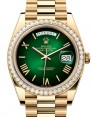Product Image: Rolex Day-Date 40 President Yellow Gold Green Ombre Index/Roman Dial Diamond Bezel 228348RBR