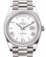 Product Image: Rolex Day-Date 40 President White Gold White Index/Roman Dial Diamond Bezel 228349RBR