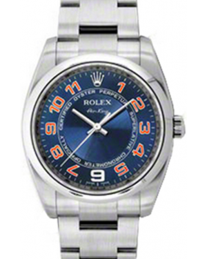 Rolex Oyster Perpetual 34 Stainless Steel Blue / Orange Arabic Dial & Smooth Bezel Oyster Bracelet 114200 