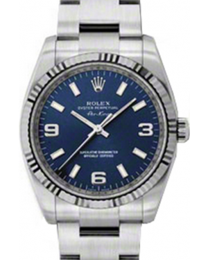 Rolex Air-King 114234-SLVBAFO Silver Blue Arabic / Index Fluted White Gold  Bezel Stainless Steel Oyster