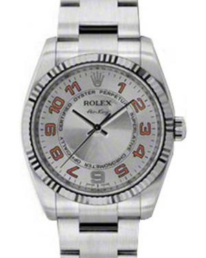 Rolex Air-King 114234-SLVOAFO Silver Orange Arabic Fluted White Gold Bezel Stainless Steel Oyster 
