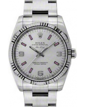 Rolex Air-King 114234-SLVPAFO Silver Pink Arabic / Index Fluted White Gold Bezel Stainless Steel Oyster 