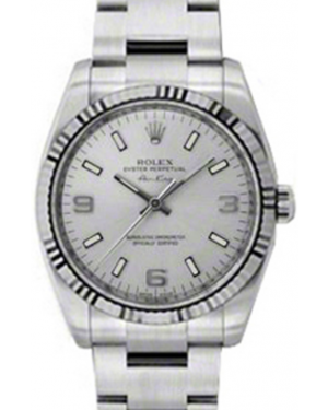 Rolex Air-King 114234-SLVSAFO Silver Arabic / Index Fluted White Gold Bezel Stainless Steel Oyster