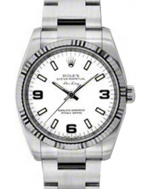 Rolex Air-King 114234-WHTAFO White Black Arabic / Index Fluted White Gold Bezel Stainless Steel Oyster -