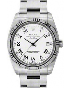 Rolex Air-King 114234-WHTDRFO White Roman Set with Diamonds Fluted White Gold Bezel Stainless Steel Oyster 