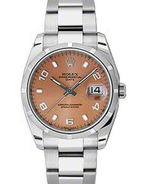 Rolex Oyster Perpetual Date 34 Stainless Steel Pink Arabic / Index Dial & Engine-Turned Bezel Oyster Bracelet 115210 