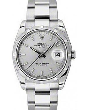 Rolex Oyster Perpetual Date 34 Stainless Steel Silver Index Dial & Engine-Turned Bezel Oyster Bracelet 115210