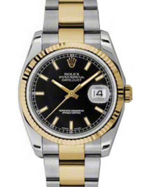Rolex Datejust 36 116233-BLKSFO Black Index Fluted Yellow Gold Stainless Steel Oyster 