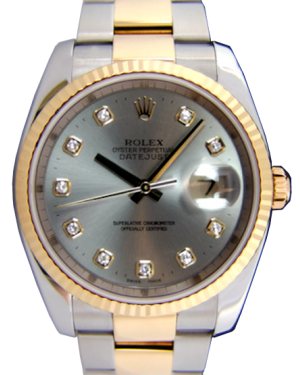 Rolex Datejust 36 116233-GRYDFO Grey Diamond Fluted Yellow Gold Stainless Steel Oyster
