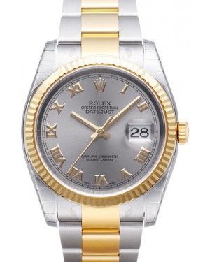 Rolex Datejust 36 116233-GRYRFO Grey Roman Fluted Yellow Gold Stainless Steel Oyster