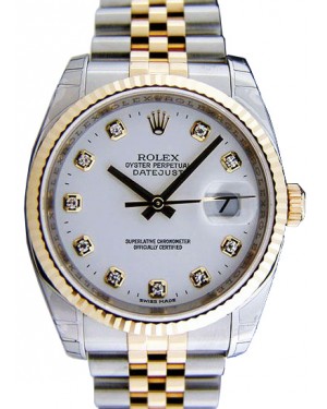 Rolex Datejust 36 116233-WHTDFJ White Diamond Fluted Yellow Gold Stainless Steel Jubilee
