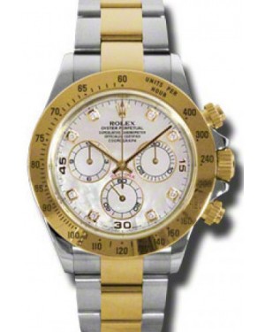 Rolex Daytona 116523 White Mother Of Pearl Diamond Yellow Gold Stainless Steel 