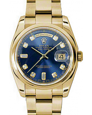 Rolex Day-Date 36 118208-BLUDDO Blue Diamond Yellow Gold Oyster - BRAND NEW