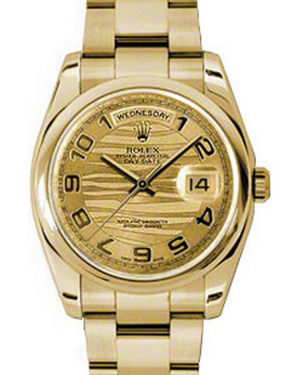 Rolex Day-Date 36 118208-GLWADO Champagne Arabic Wave Dial Yellow Gold Oyster - BRAND NEW