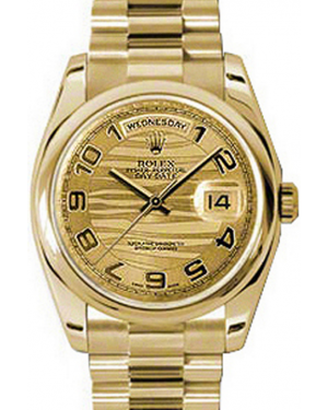 Rolex Day-Date 36 118208-GLWADP Champagne Arabic Wave Dial Yellow Gold President - BRAND NEW