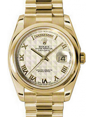 Rolex Day-Date 36 118208-IVPRDP Ivory Roman Pyramid Dial Yellow Gold President - BRAND NEW