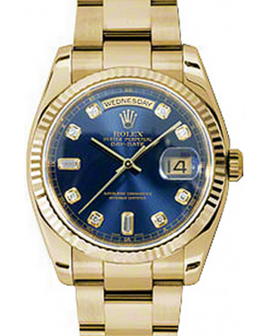 Rolex Day-Date 36 118238-BLUDFO Blue Diamond Fluted Yellow Gold Oyster - BRAND NEW