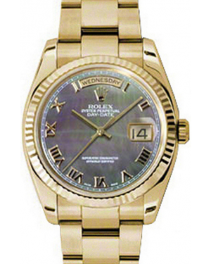 Rolex Day-Date 36 118238-DMOPRFO Dark Mother of Pearl Roman Fluted Yellow Gold Oyster - BRAND NEW