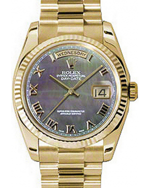 Rolex Day-Date 36 118238-DMOPRFP Dark Mother of Pearl Roman Fluted Yellow Gold President - BRAND NEW