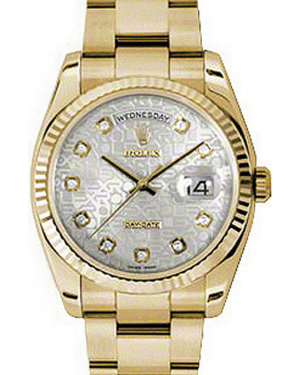 Rolex Day-Date 36 118238-SVJDFO Silver Jubilee Dial Diamond Fluted Yellow Gold Oyster - BRAND NEW