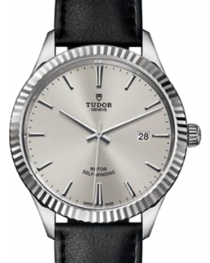 Tudor Style 12710 Silver Index Fluted Stainless Steel Leather 41mm BRAND NEW